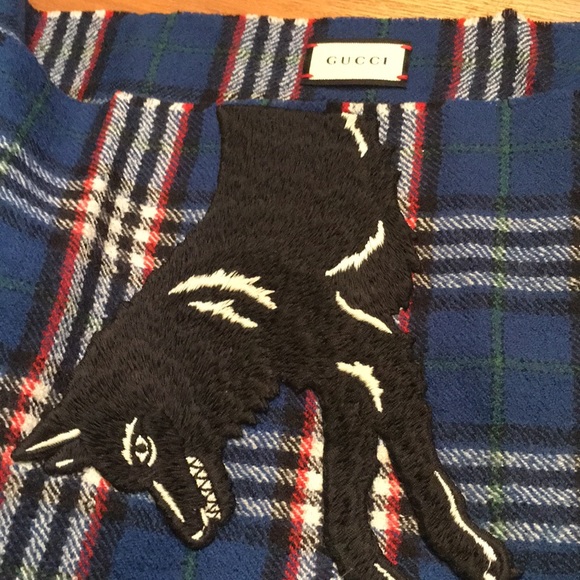 Gucci - Running Wolf Wool Scarf Blue Red White NWT - Picture 5 of 7